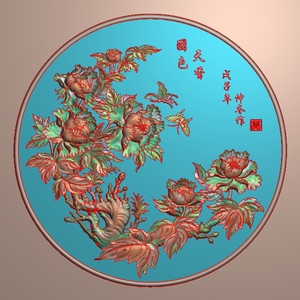 yx-94圆国色天香花开富贵牡丹精雕图浮雕图灰度图jpg带线