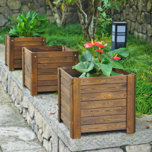 碳化防腐木木质花盆花箱实木花槽阳台种菜盆户外种植箱正方形大号