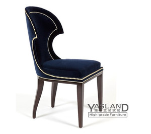 北欧简约现代家用餐椅美式实木软包布艺深蓝色椅新古典个性创意椅