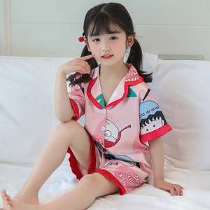 可爱女中大童冰丝睡衣夏季薄款短袖卡通小学生女孩空调家居服套装