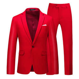 红色西服套装男式休闲小西装两件套韩版修身商务帅气婚礼正装礼服
