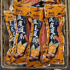 来伊份虎皮凤爪烧烤味500g小包装真空即食鸡爪子卤味下酒零食小吃