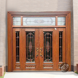 锌合金别墅玻璃铜门金刚纱网门进户门双开仿铜农村别墅大门四开门