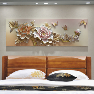 现代新中式卧室装饰画床头单幅立体挂画沙发背景墙浮雕壁画牡丹花