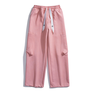 粉红色工装裤男设计感小众麂皮绒裤子不一样的情侣装直筒休闲长裤