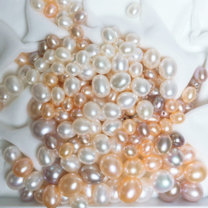 DIY配件 5-10mm半孔珍珠天然淡水椭圆颗粒珍珠米型珠水滴珠散裸珠