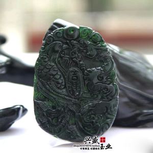 墨绿玉龙凤呈祥吊坠男女情侣款龙凤玉佩玉石挂件项链汉服腰挂配饰