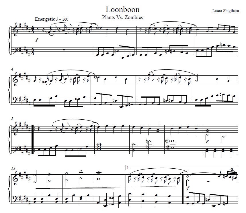 植物大战僵尸 保龄球关卡 loonboon 钢琴谱 独奏 五线谱