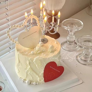蛋糕装饰2023情人节插件银色蜡烛烛台红色白色爱心情侣告白求婚