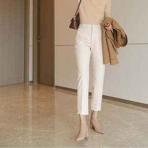 米白色休闲西装裤女秋冬日系九分裤子高腰显瘦毛呢质感直筒烟管裤