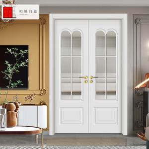 和筑门业法式复古对开门复合实木烤漆门书房门玻璃双开门室内木门
