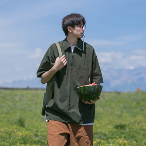 工装polo衫男短袖夏季薄款日系复古多口袋宽松休闲半袖t恤上衣服