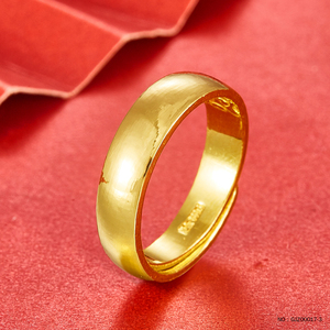 黄金戒指女戒9999足金24k纯金女金光面指环光圈活口条戒实心金饰