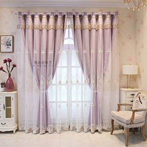 新款窗帘成品卧室全遮光欧式绣花窗纱双层一体客厅免打孔安装定制