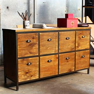 美式loft工业风办公室柜子矮柜实木低柜储物柜茶水间长条柜子边柜