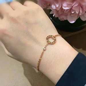 cartier/卡地亚手链 经典款 love圆饼18k玫瑰金圆环镶钻双链手镯