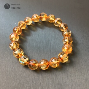 天然巴西黄阿赛超七黄水晶角度手链透体带彩虹闪片单圈手串女11m
