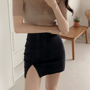 包裙半身裙高腰开叉弹力一步裙大码胖mm显瘦黑色职业包臀短裙女夏
