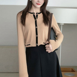 正品哥弟新款女装2022秋季职业百搭低圆领香风休闲针织开衫外套女