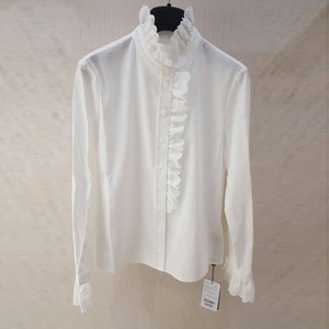 2021年魅言新特旗舰店官网冬季新款甜美荷叶边立领长袖衬衫女