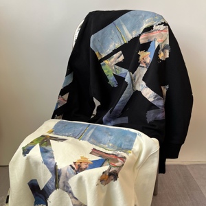 过验级off ow white莫奈油画套头圆领潮牌卫衣街头外套秋情侣男女