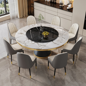 大理石餐桌椅组合现代简约轻奢家用岩板圆形餐桌带转盘小户型饭桌