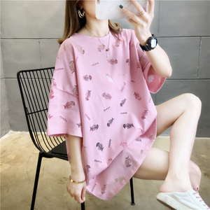 网红ins短袖t恤女夏衣失踪新款韩版宽松洋气镂空中长款百搭上衣潮