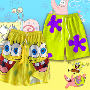 海绵宝宝派大星短裤女夏季沙滩度假大裤衩子居家外穿冰丝四分睡裤