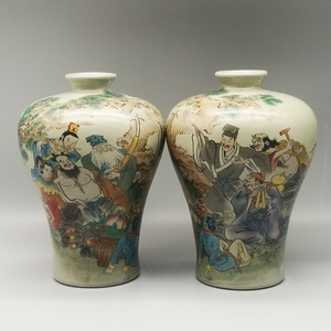 雍正年制粉彩八仙乐梅瓶（一对）古玩瓷器古董收藏老物件老货摆件