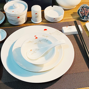 酒店摆台餐具套装四件套碗碟勺盘子饭店用陶瓷摆盘圆桌商用骨碟碗