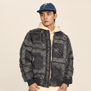 dlvegve冬装腰果花羽绒服情侣复古加厚棒球夹克保暖宽松外套男潮