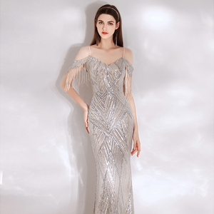 银色晚礼服女宴会气质高端轻奢吊带鱼尾修身名媛聚会年会主持人春