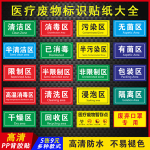 消毒区清洗区限制区医疗废物暂存标识警示牌医院垃圾分类清洁区污染区