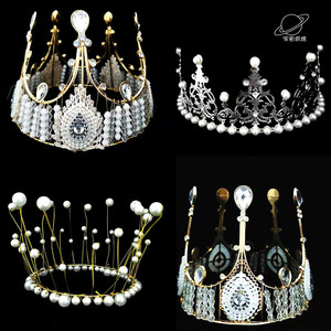 蕾丝皇冠蛋糕摆件装饰巴洛克黑色复古女孩公主黑水晶小皇冠6寸8寸