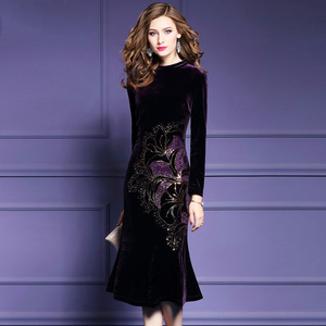 晚礼服女2017新款宴会高贵优雅大码胖mm显瘦冬天长袖中年妈妈酒会