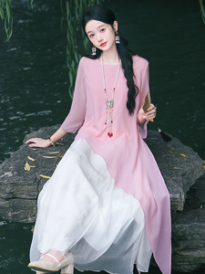 新中式茶服女仙气禅意文艺中国风茶艺师服装旗袍套装汉服连衣裙春