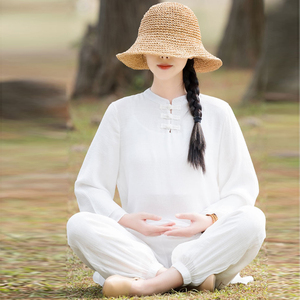 中式禅意女装佛系衣服女中国风居士服禅修瑜伽服家居禅服棉麻套装