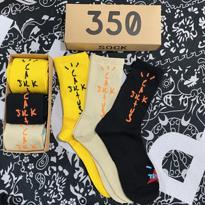 新款盒装厂牌ts袜子配色黑黄橙搭配球鞋dunk男女运动高筒街头潮袜