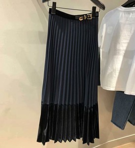 法国代购 sandro 秋冬新款女装优雅丝绒拼接长款百褶半裙J4267H