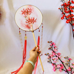 彼岸花中国古风金线刺绣花片汉服配饰团扇子扇面纱帘灯笼材料14人付款