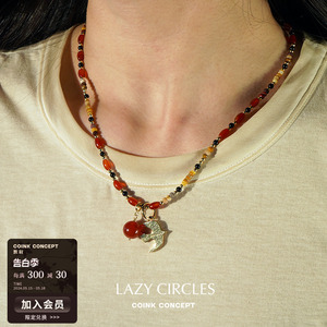 LAZY CIRCLES 红玛瑙艳火小鸟项链 原创设计师串珠复古气质毛衣链