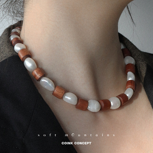 soft mountains 22ss forest木珠短项链 淡水珍珠气质锁骨链coink