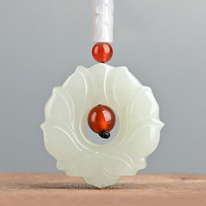 天然和田玉吊坠白玉莲花玉坠玉佩男女玉石荷花项链玉牌毛衣链挂件