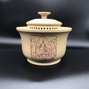 建水紫陶白泥新款防烫盖碗刻填吉祥纯手工工作室直销