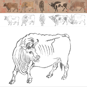 工笔画白描打印底稿非宣纸古画长卷唐-韩滉-五牛图全卷-原大彩图