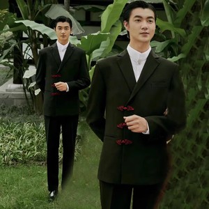 影楼主题男装中国风复古男西服套装演出摄影拍照苏式盘扣男士礼服