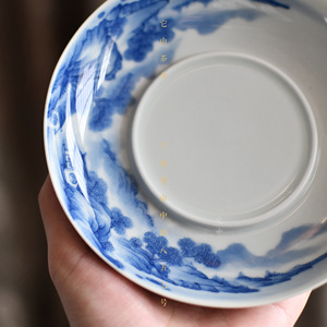 景德镇妙色青花淡雅系山水圆口壶承14cm3.5高直径它山茶舍选品