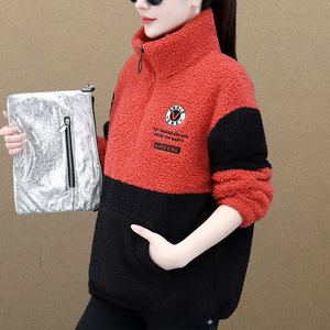 加绒加厚卫衣女秋冬2021年新款宽松立领百搭休闲泰迪绒羊羔毛外套