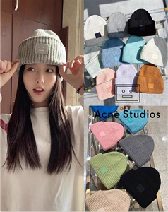 正品代购Acne Studios笑脸帽23新款女羊毛线帽保暖针织帽男冷帽子