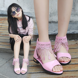 女童凉鞋2020夏季新款小女孩流苏鱼嘴公主鞋儿童罗马鞋软底学生鞋